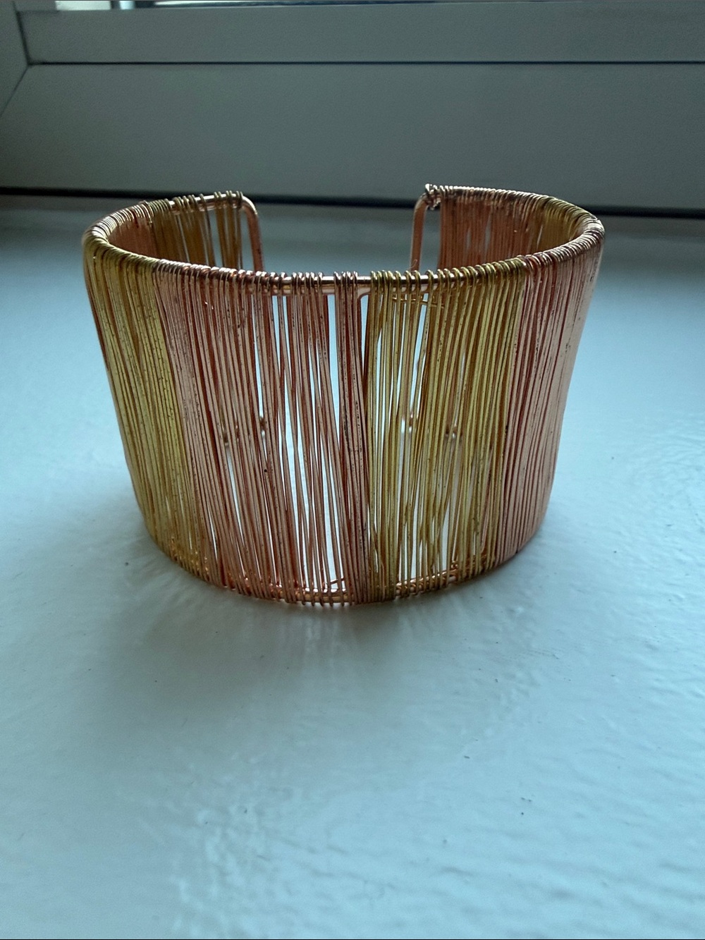 Two-Tone Gold and Rose Gold Wire Cuff Bracelet - Women's Jewelry